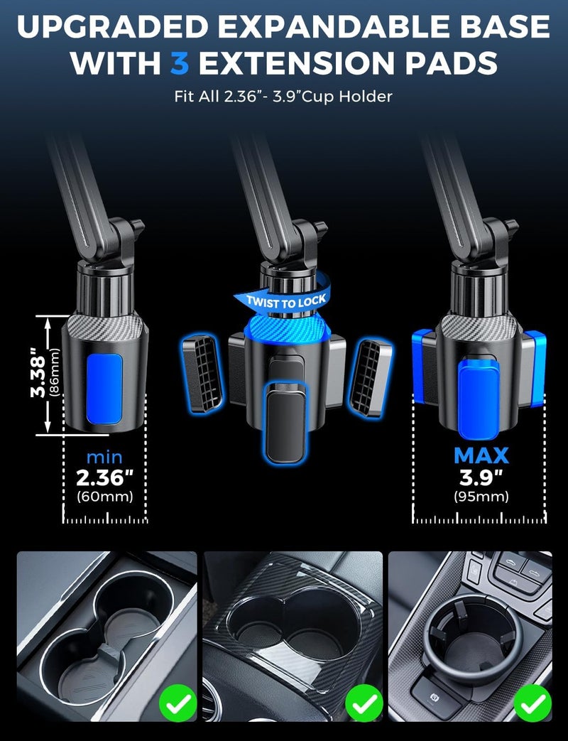 eSamcore Cup Holder Tablet Mount for Truck, Car Tablet Holder with Adjustable 15" Height 360° Rotation Stand, 0.9" Depth Clamp Fit for iPad Air/Pro/Mini 4.7"-12.9" Foldable Phone iPhone - Image 3